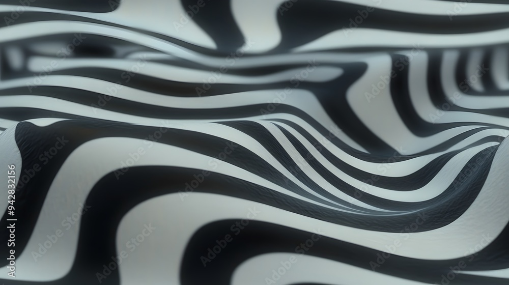 A black and white striped fabric with a wave pattern. The stripes are very close together and the fabric appears to be very thin A black and white striped fabric with a wave pattern. The stripes are very close together and the fabric appears to be very thin