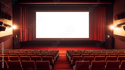 Minimalist Conference Hall with a Blank Screen and Soft Ambient Light, Ready for Displaying Event Promotions