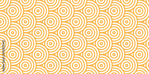 Overlapping creative diamond circle abstract orange and yellow pattern background with waves texture. geometric digital fabric pattern circles floral and spiral round lapping blue retro background.