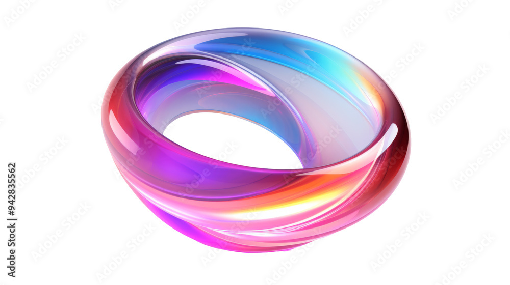 Obraz premium A colorful, abstract, smooth toroidal shape with gradient hues and a reflective surface.