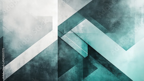 Modern abstract background with muted gray and vivid aquamarine geometric designs.