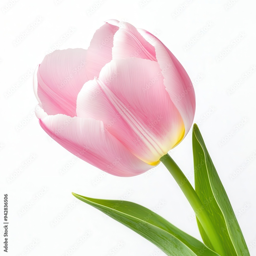 Pink tulip with delicate petals, isolated on a white background