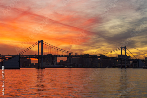 東京都市風景 夕暮れのレインボーブリッジ 