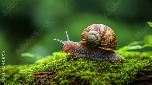 Close Up of A Snail on Mossy