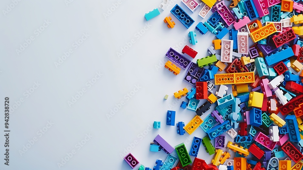 Colorful Plastic Building Blocks on White Background Colorful Plastic Building Blocks on White Background