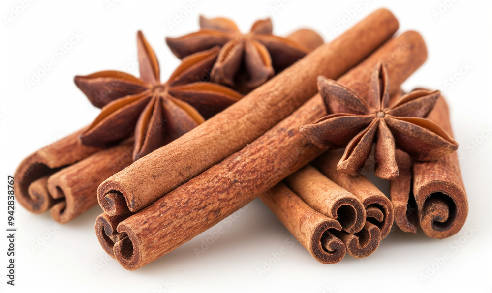 Cinnamon sticks isolated on white background. Cinnamon roll. Spicy spice for baking, desserts and drinks. Fragrant ground cinnamon. Cinnamon sticks isolated on white background. Cinnamon roll. Spicy spice for baking, desserts and drinks. Fragrant ground cinnamon.
