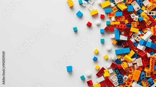 Colorful Plastic Building Blocks on White Background