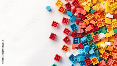 Colorful Plastic Building Blocks on White Background