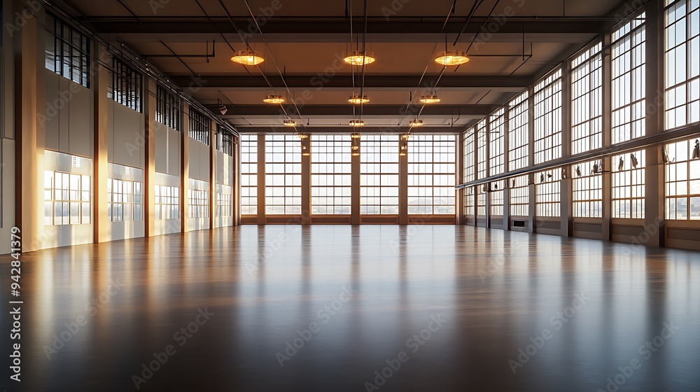 Grand Empty Event Space with Expansive Open Layout, Tall Windows, and Customizable Ambient Lighting Grand Empty Event Space with Expansive Open Layout, Tall Windows, and Customizable Ambient Lighting