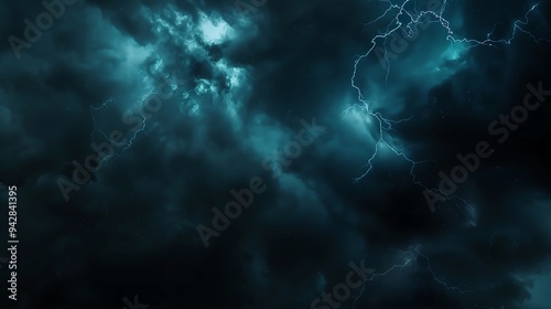 Thunderstorm sky with lightning illuminating the night, creating a dramatic and eerie scene perfect for Halloween text thunderstorm sky, lightning, eerie night photo