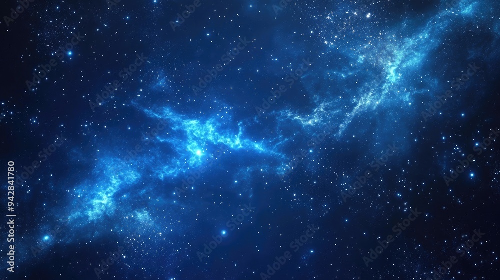 Fototapeta premium Abstract blue galaxy background with twinkling stars and nebula patterns, ideal for space exploration or cosmic visuals