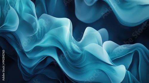 Dreamy abstract backdrop with fluid transitions between dark black blue and soft aquamarine shades.