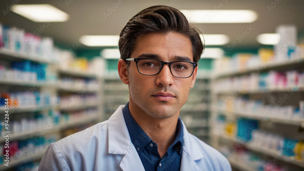 Male pharmacist looking at camera in drugstore Male pharmacist looking at camera in drugstore