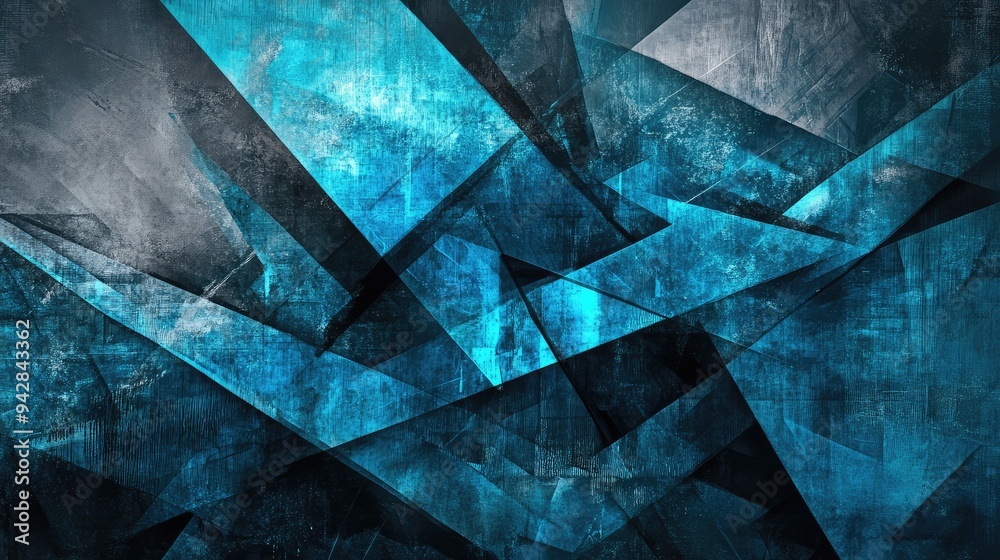 Modern abstract background with striking black blue and vibrant aquamarine geometric designs.