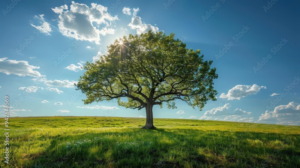 vivid photorealistic image of a solitary tree in a spring field, fresh grass, bright sunlight vivid photorealistic image of a solitary tree in a spring field, fresh grass, bright sunlight