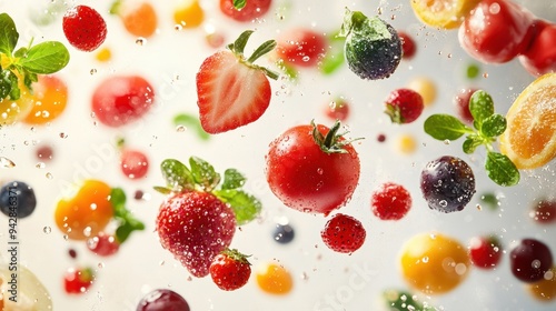 Fototapeta Naklejka Na Ścianę i Meble -  Various type of fruits and vegetables isolated on white background,Ripe fruit and vegetables,healthy food,Include fresh organic vegetables basket on wooden floor with copy space still life.