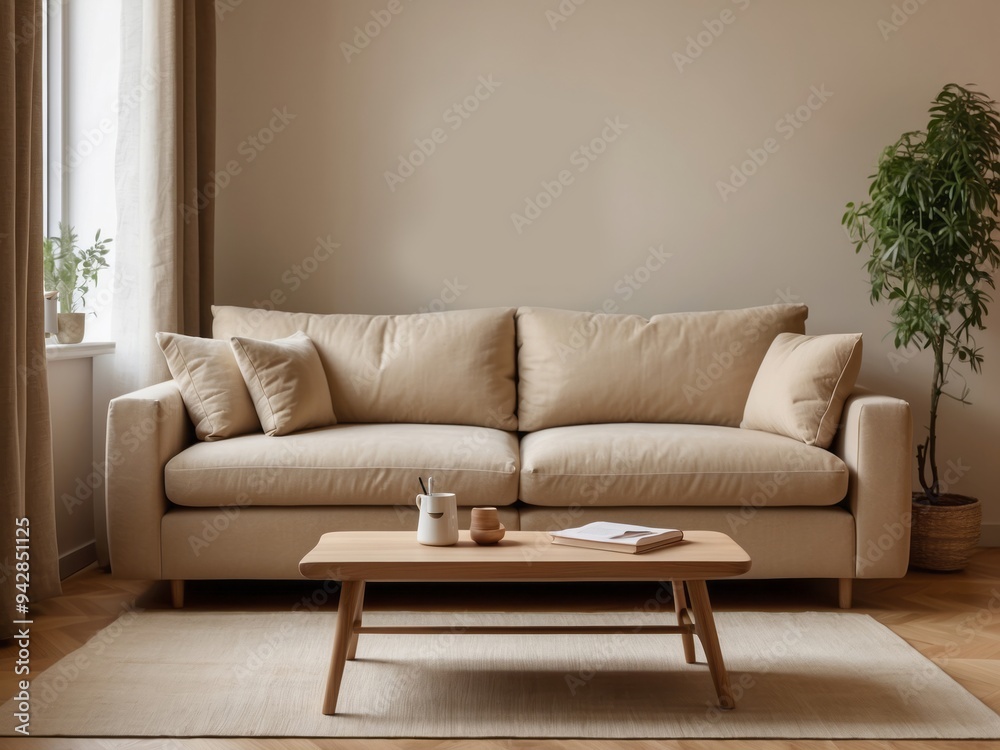 Beige Sofa and Coffee Table in Minimalist Living Room Beige Sofa and Coffee Table in Minimalist Living Room