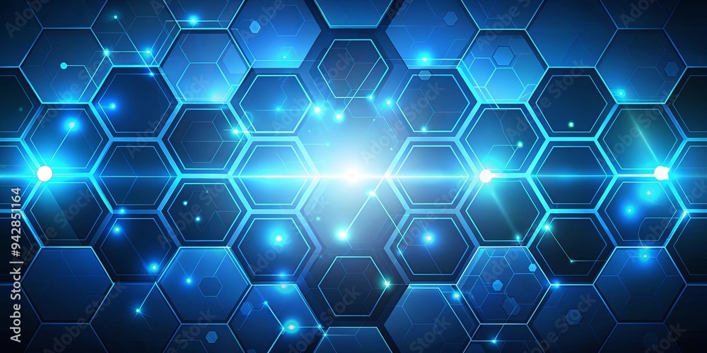 Abstract blue sci-fi background with glowing light elements and hexagons Abstract blue sci-fi background with glowing light elements and hexagons