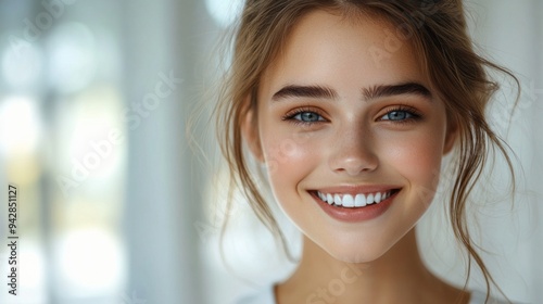 Free Download A woman with a smile on her face and her hair in a bun - GFXLoad