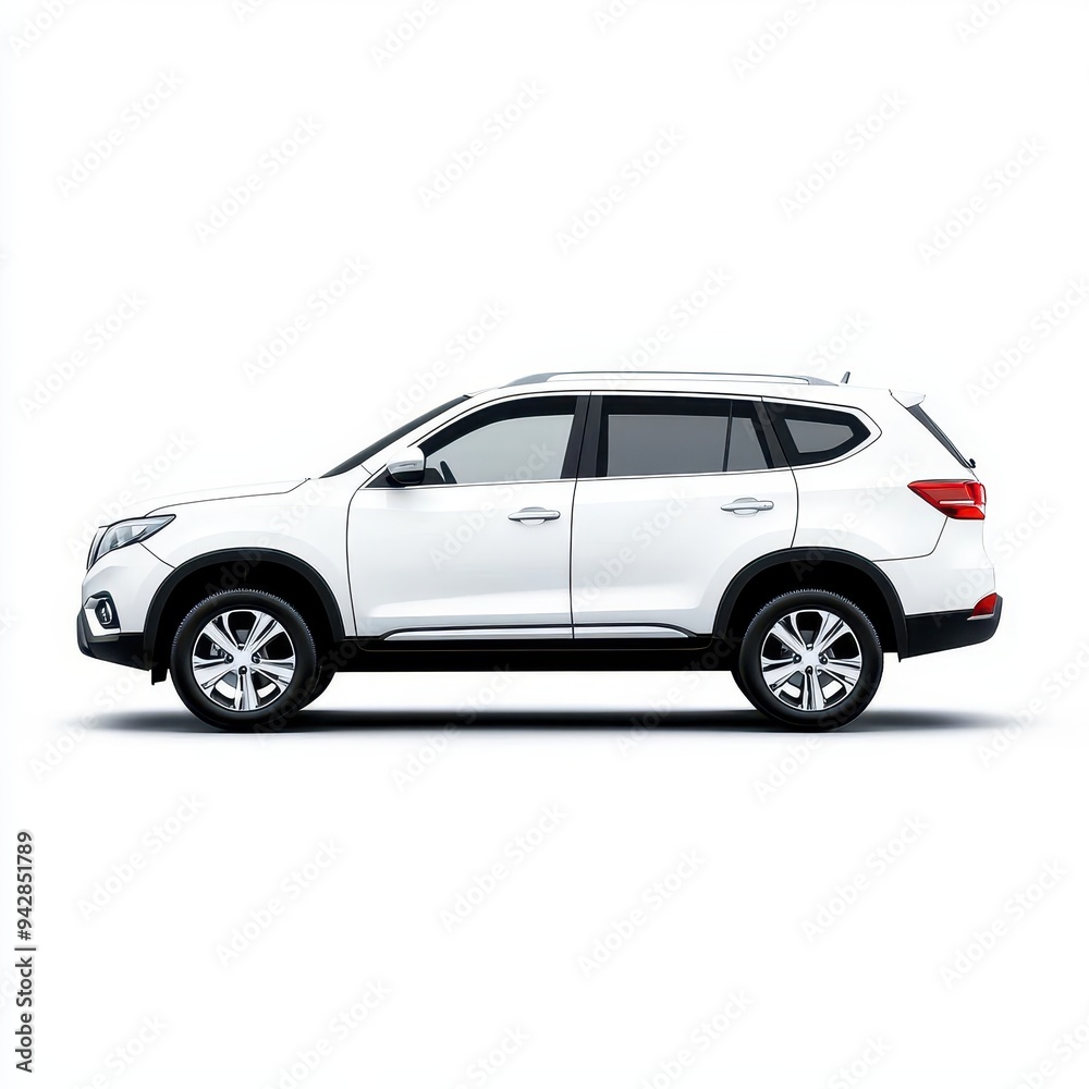 White SUV car isolated on white background with clipping path. Side view White SUV car isolated on white background with clipping path. Side view