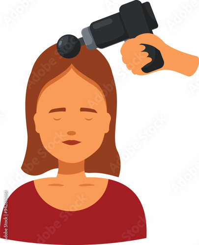 Therapist is using an electric percussion massager on a patient's head to relieve tension and promote relaxation