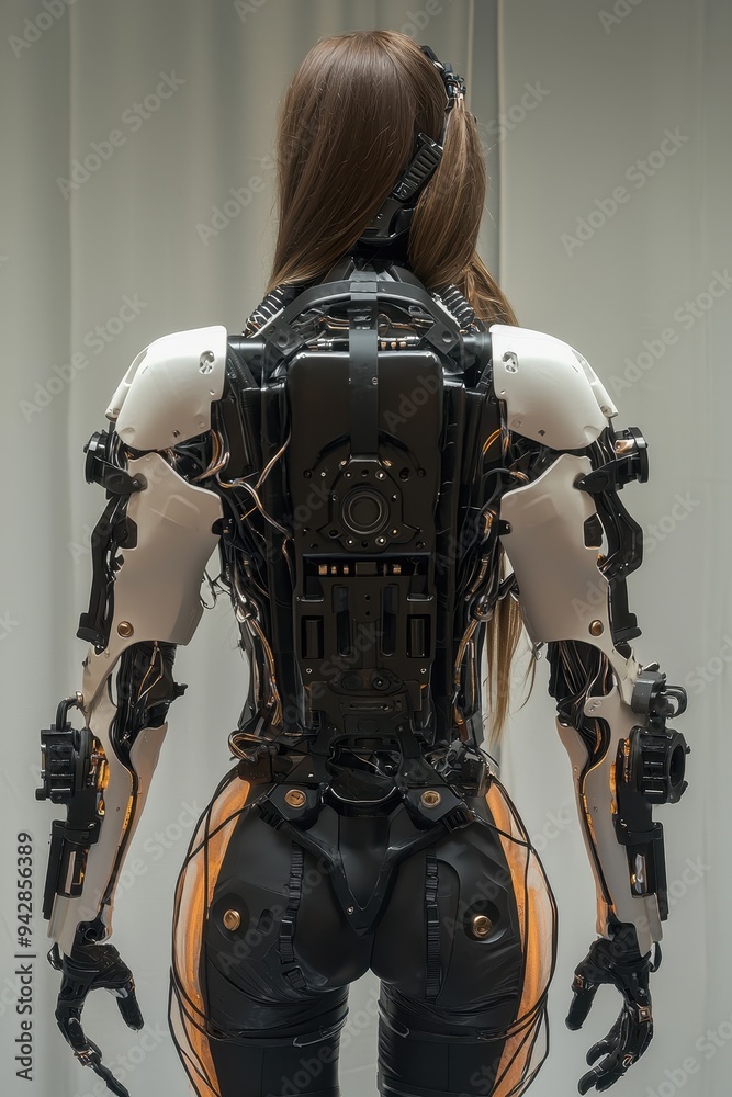 Futuristic Cyborg Exosuit with a Female Operator Futuristic Cyborg Exosuit with a Female Operator