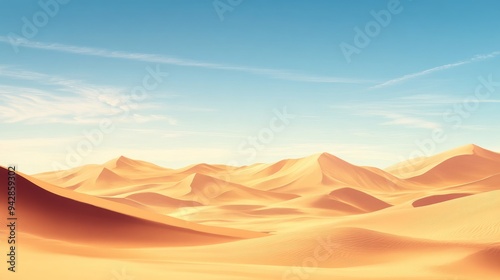 A vast open desert with rolling sand dunes and a clear sky, leaving ample space for text. Great for adventure, exploration, or travel promotions.