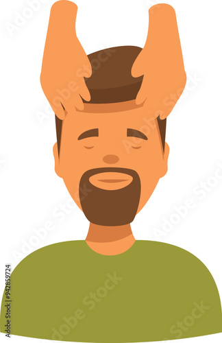 Masseur is giving a head massage to a relaxed bearded man