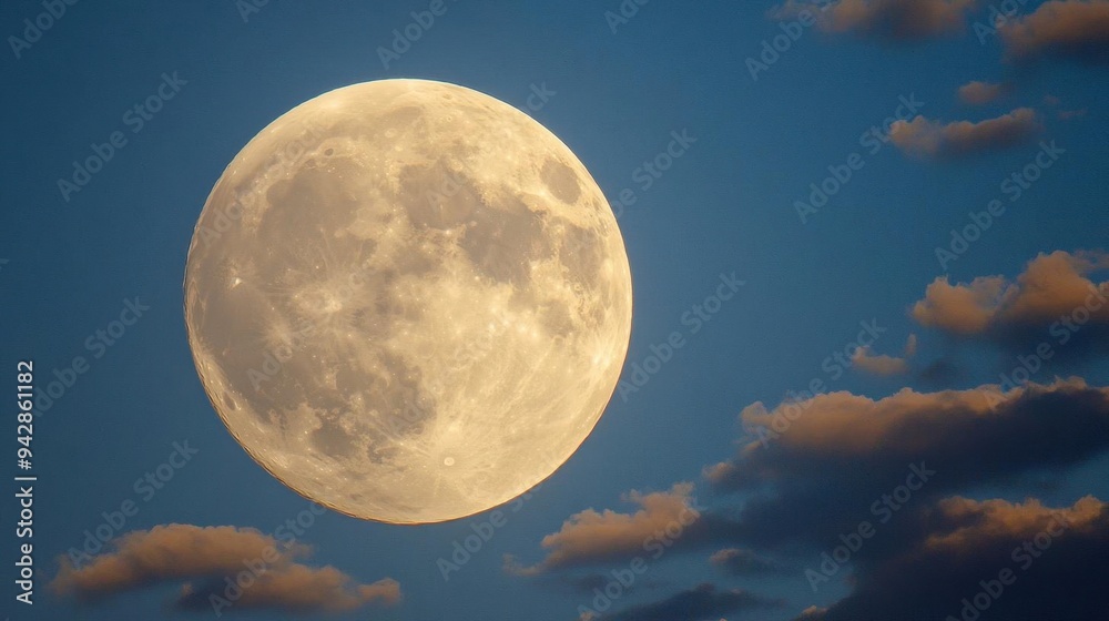 Bright moon shining through a partly cloudy night sky, clear weather, tranquil evening Bright moon shining through a partly cloudy night sky, clear weather, tranquil evening
