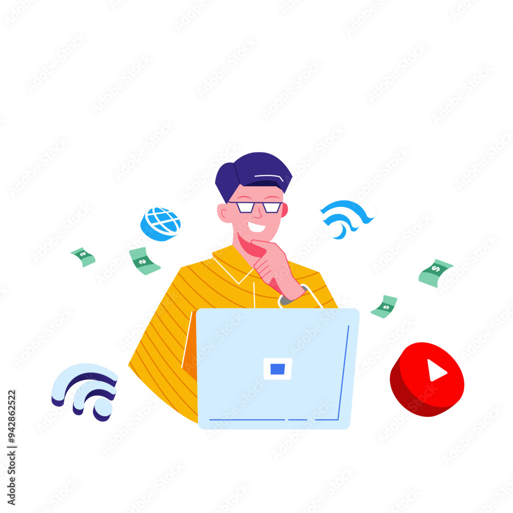 Illustration Internet Online with Gadget and wifi Illustration Internet Online with Gadget and wifi