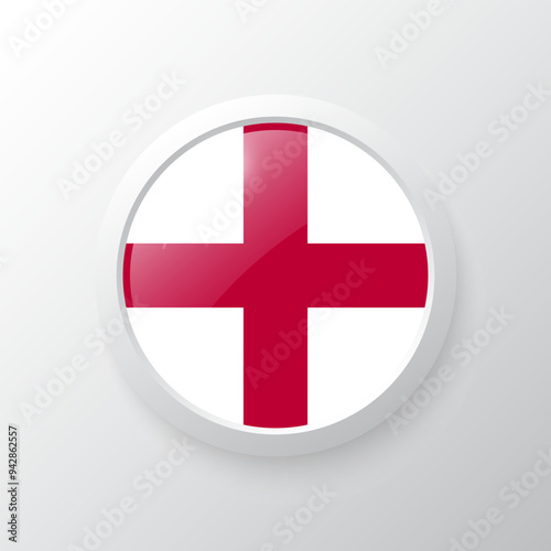 3D Button with England flag. as round glossy icon on background isolated. Vector illustration eps 10.	
