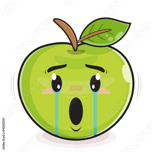 green apple scared face cartoon cute