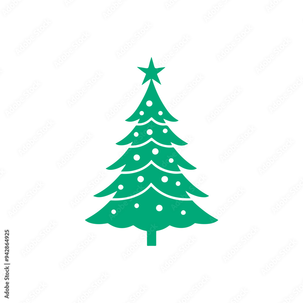 Cartoon abstract christmas tree with stars and balls vector, Christmas Tree Color Flat Icon, merry xmas celebration happy new year decoration vector illustration. Cartoon abstract christmas tree with stars and balls vector, Christmas Tree Color Flat Icon, merry xmas celebration happy new year decoration vector illustration.