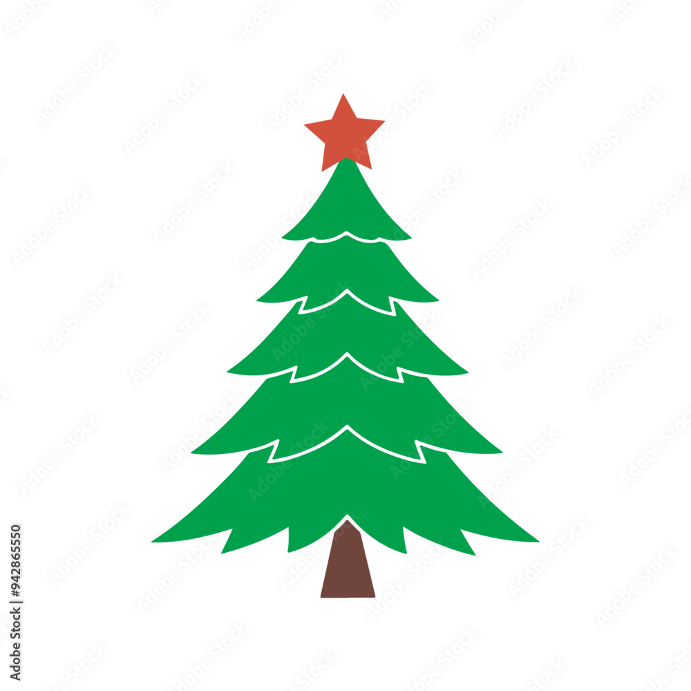 Cartoon abstract christmas tree with stars and balls vector, Christmas Tree Color Flat Icon, merry xmas celebration happy new year decoration vector illustration. Cartoon abstract christmas tree with stars and balls vector, Christmas Tree Color Flat Icon, merry xmas celebration happy new year decoration vector illustration.
