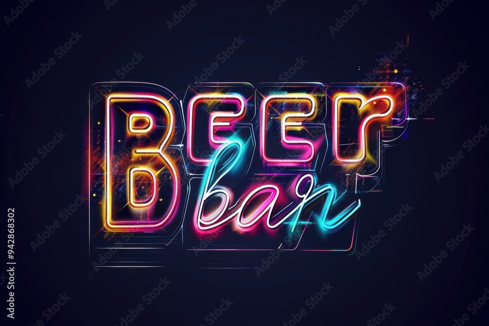 Naklejka premium Bright Neon Beer Bar Sign with Multicolored Glowing Letters for a Trendy and Energetic Nightlife Concept