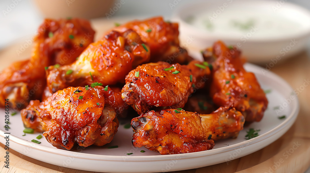 Chicken wings with a rich and creamy dipping sauce Chicken wings with a rich and creamy dipping sauce