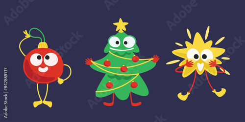 Wallpaper Mural Set of Christmas characters. Funny holiday elements. Torontodigital.ca