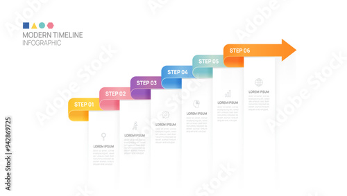 ladder Infographic 6 steps to success growth template. Business process. Vector illustration.