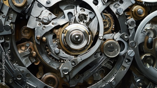 Close-up of Complex Machine Gears and Components