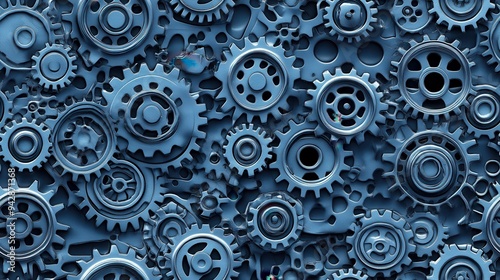 Wallpaper Mural seamless pattern, A detailed arrangement of blue gears, showcasing intricate patterns and textures, ideal for engineering and mechanical themes. Torontodigital.ca