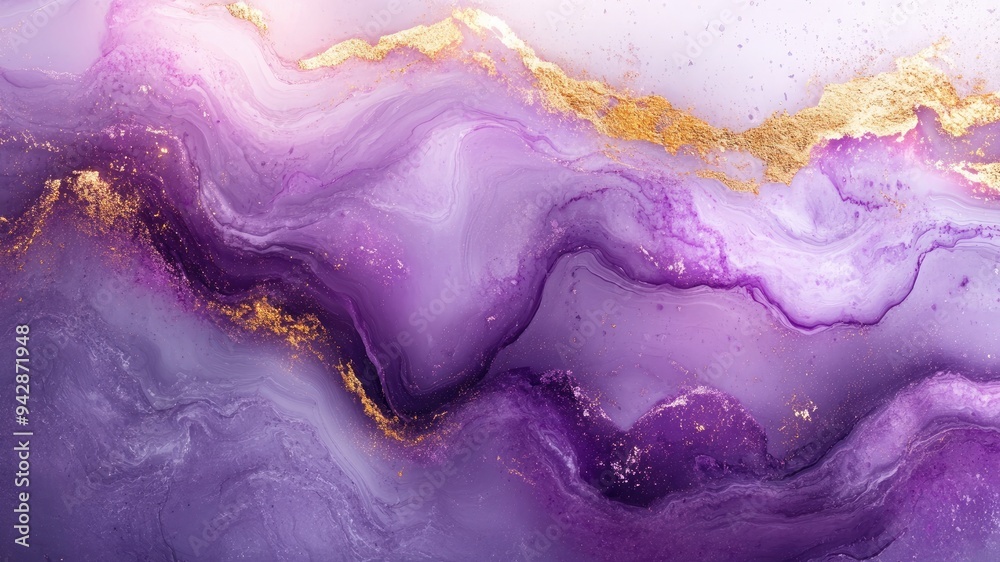 Fototapeta premium Elegant marble abstract texture in lavender, gold, pink, and green tones. Fluid ink gradient and silver accents create a luxurious, artistic background for sophisticated designs.