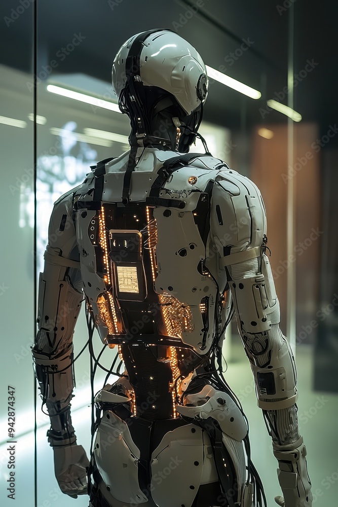 Futuristic Humanoid Robot in a Dimly Lit Environment Futuristic Humanoid Robot in a Dimly Lit Environment