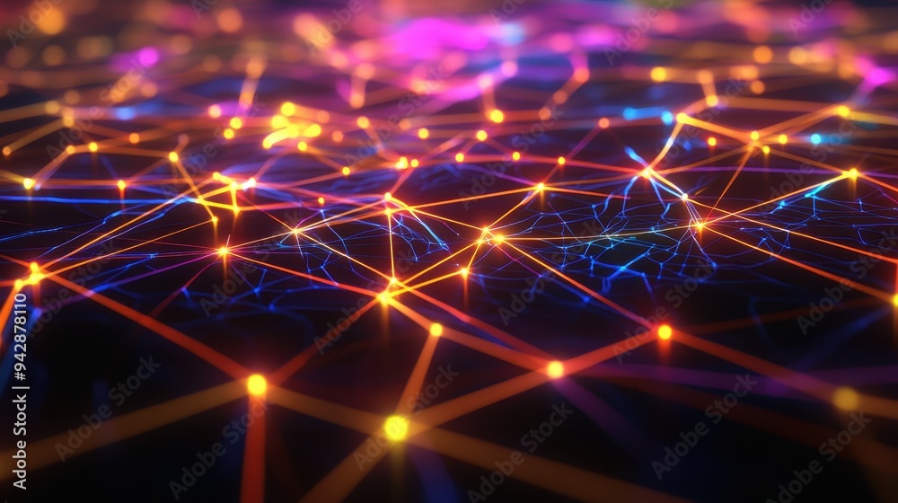 Abstract Network Connection with Glowing Lines and Points in Vibrant Colors. Abstract Network Connection with Glowing Lines and Points in Vibrant Colors.