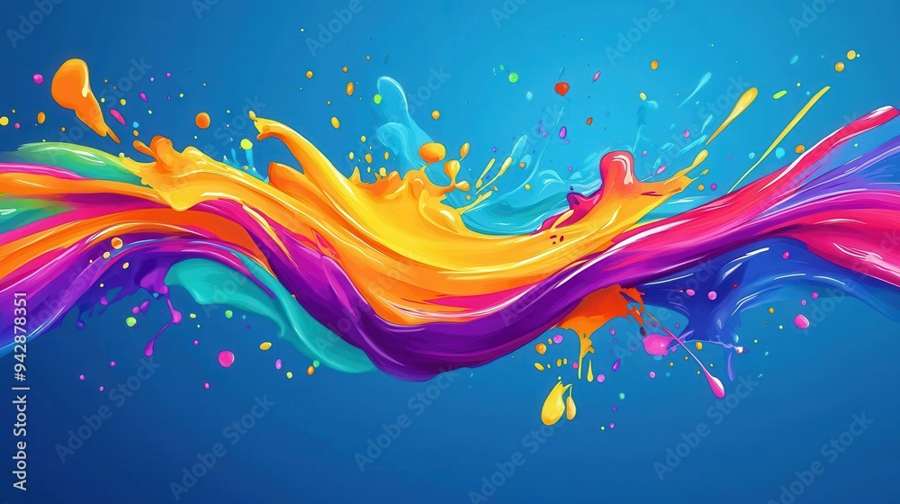 Fototapeta premium Abstract Colorful Paint Splashes and Drips on Blue Background.