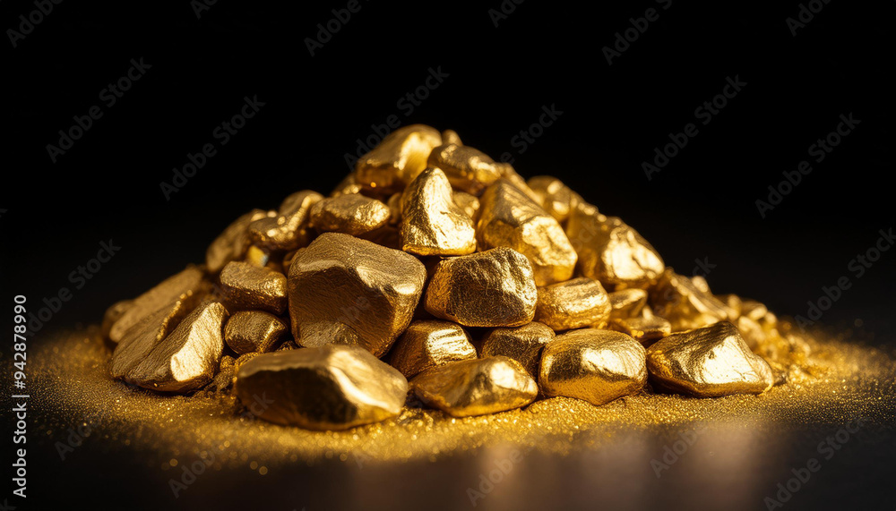 mound of gold close-up on black background