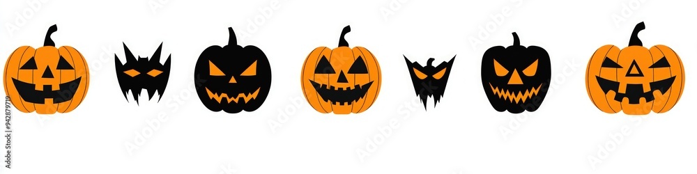 Easy-to-customize Halloween pumpkin face vectors, ideal for designers. Easy-to-customize Halloween pumpkin face vectors, ideal for designers.