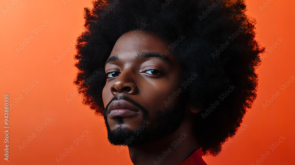 Portrait of a black person with a voluminous afro. Portrait of a black person with a voluminous afro.