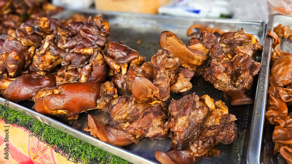 Thai braised pork leg. Pile of Thai Pork Leg Stew. Thai stewed pork leg. Galbijjim, kagi Thai braised pork leg. Pile of Thai Pork Leg Stew. Thai stewed pork leg. Galbijjim, kagi