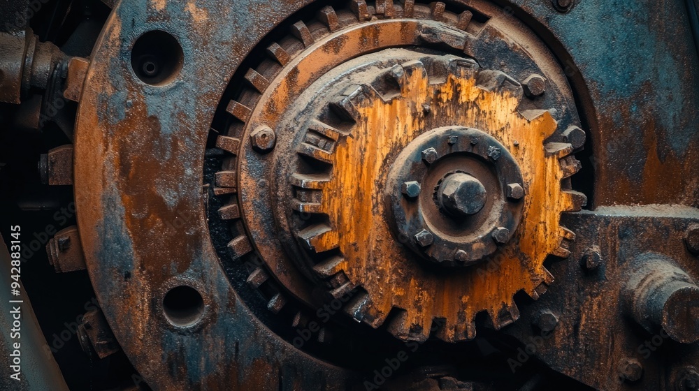 Rusty Gearwheel and Metal Parts Close-Up Rusty Gearwheel and Metal Parts Close-Up