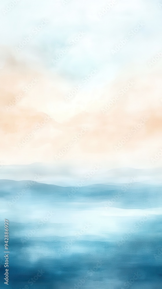 A painting of a beach with a blue ocean and a yellow sky. The sky is filled with clouds and the ocean is calm. The painting evokes a sense of peace and tranquility A painting of a beach with a blue ocean and a yellow sky. The sky is filled with clouds and the ocean is calm. The painting evokes a sense of peace and tranquility